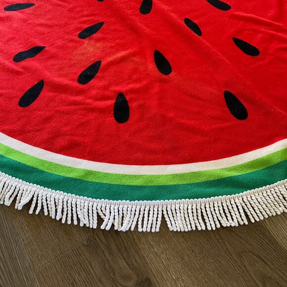Watermelon Round Beach‎ Towel with Fringe - 59" Diameter, Fun Summer Decor - Picture 4 of 8